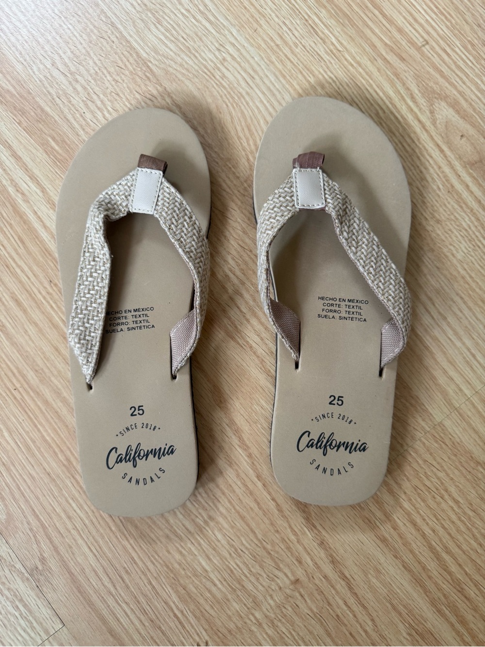 C&C California Beige and Tan Woven Thong Sandals